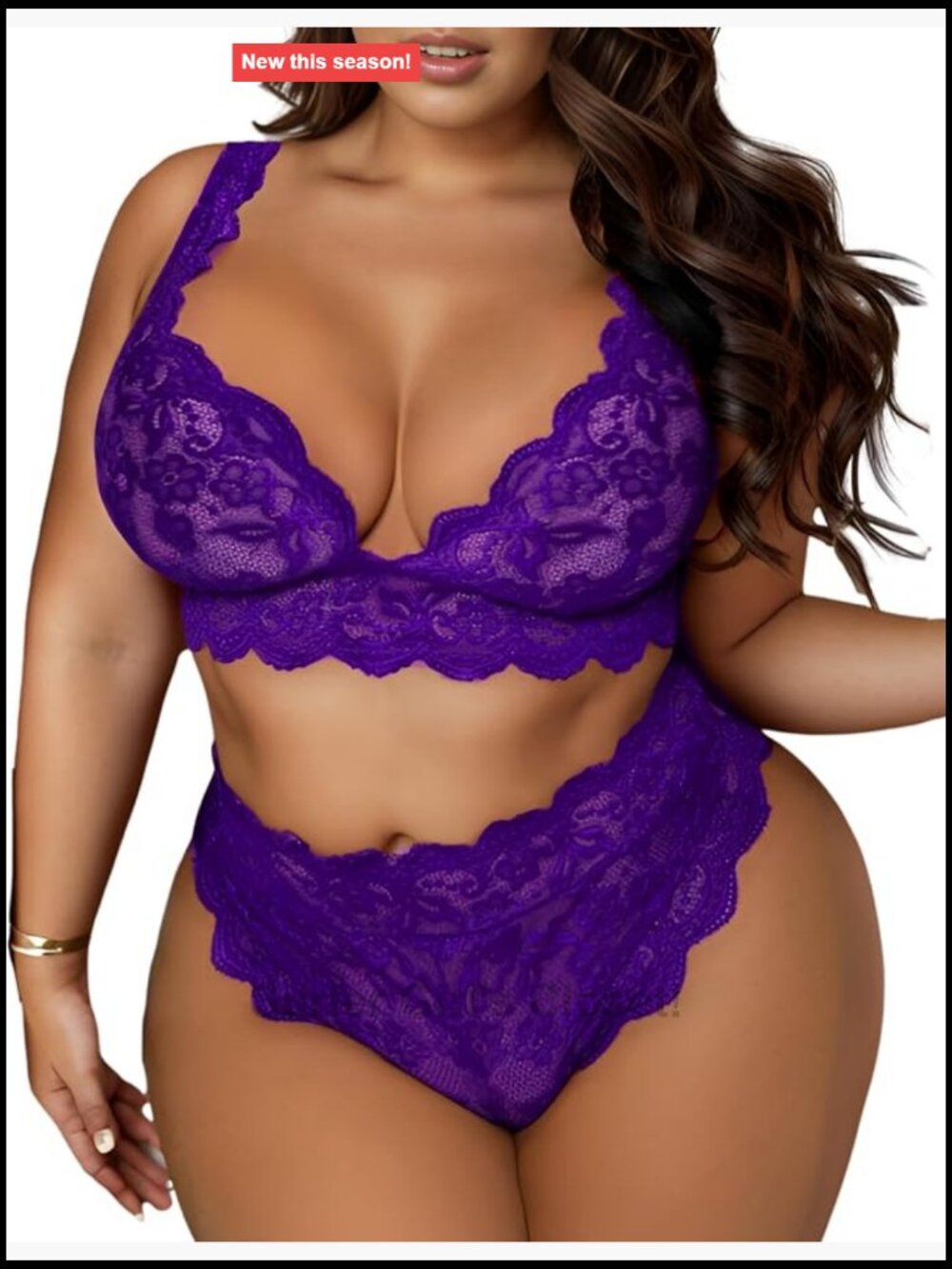 Women Plus Size Lace Lingerie Set 2 Piece Floral Scallop Trim Halter Bralette
